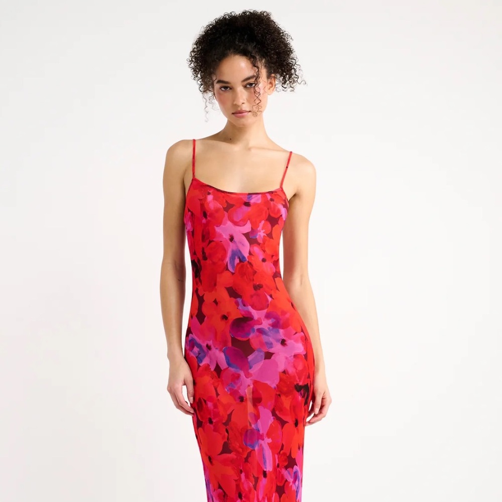 Vintage Slip Maxi Dress in watercolor pansy